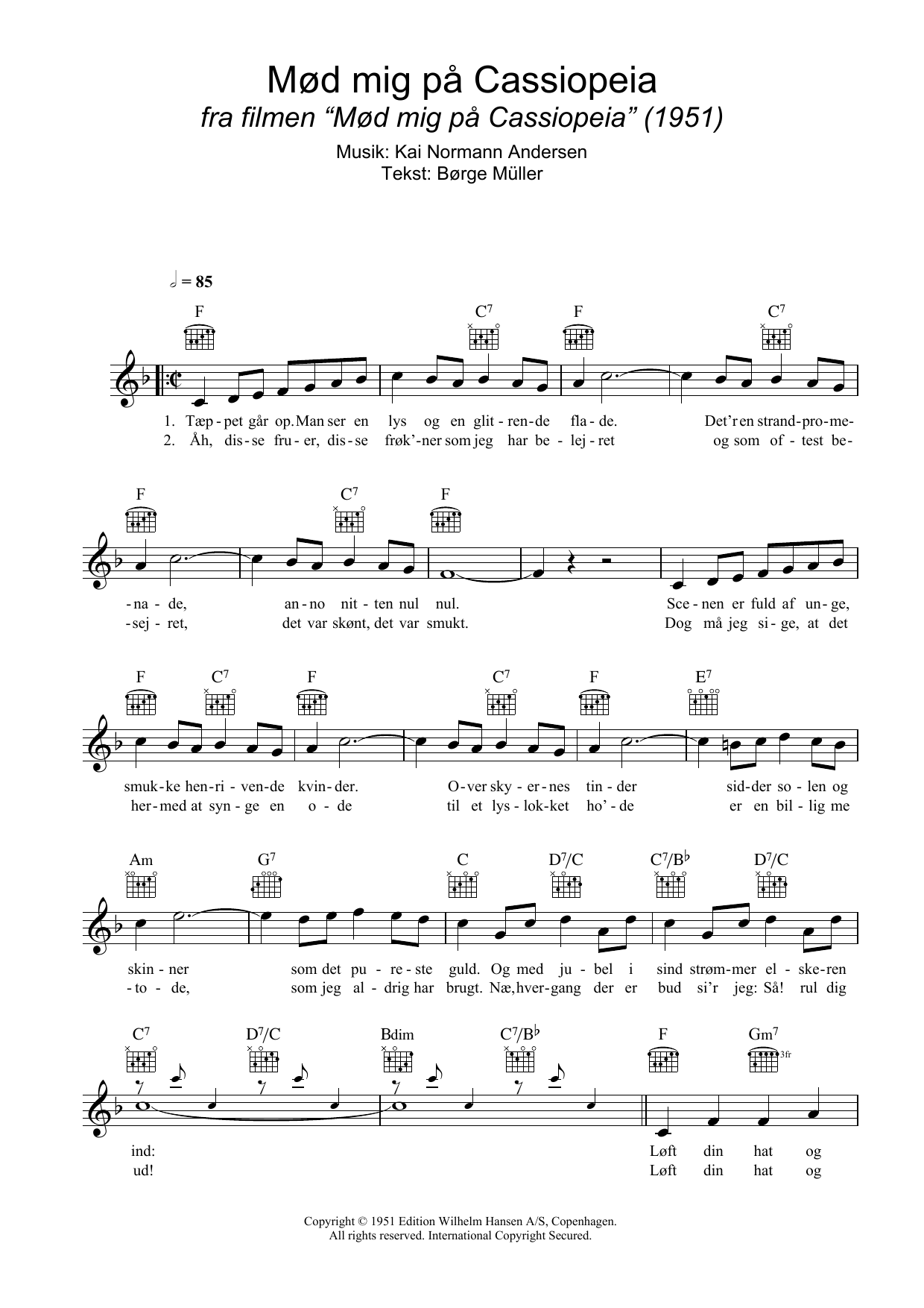 Kai Normann Andersen Løft Din Hat Og Sving Din Stok Sheet Music Notes & Chords for Melody Line, Lyrics & Chords - Download or Print PDF