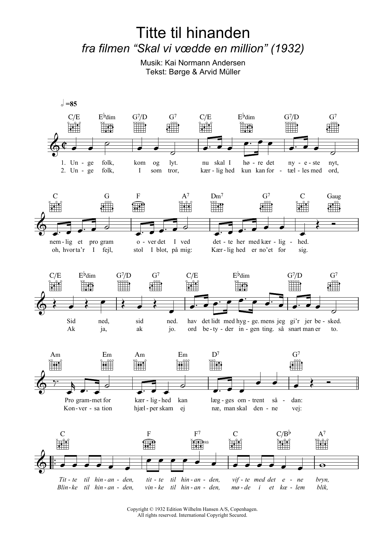 Kai Normann Andersen Titte Til Hinanden Sheet Music Notes & Chords for Melody Line, Lyrics & Chords - Download or Print PDF