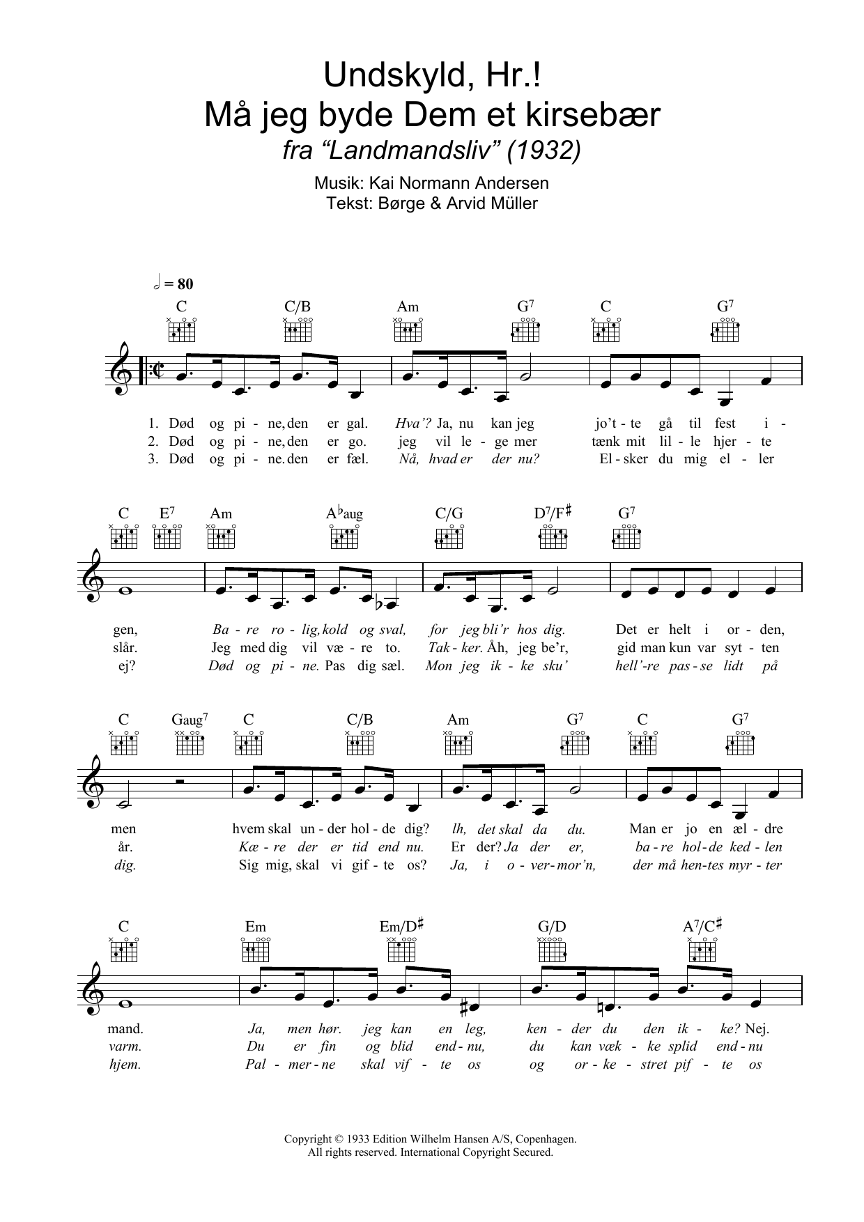 Kai Normann Andersen Undskyld, Hr.! Må Jeg Byde Dem Et Kirsebær Sheet Music Notes & Chords for Melody Line, Lyrics & Chords - Download or Print PDF