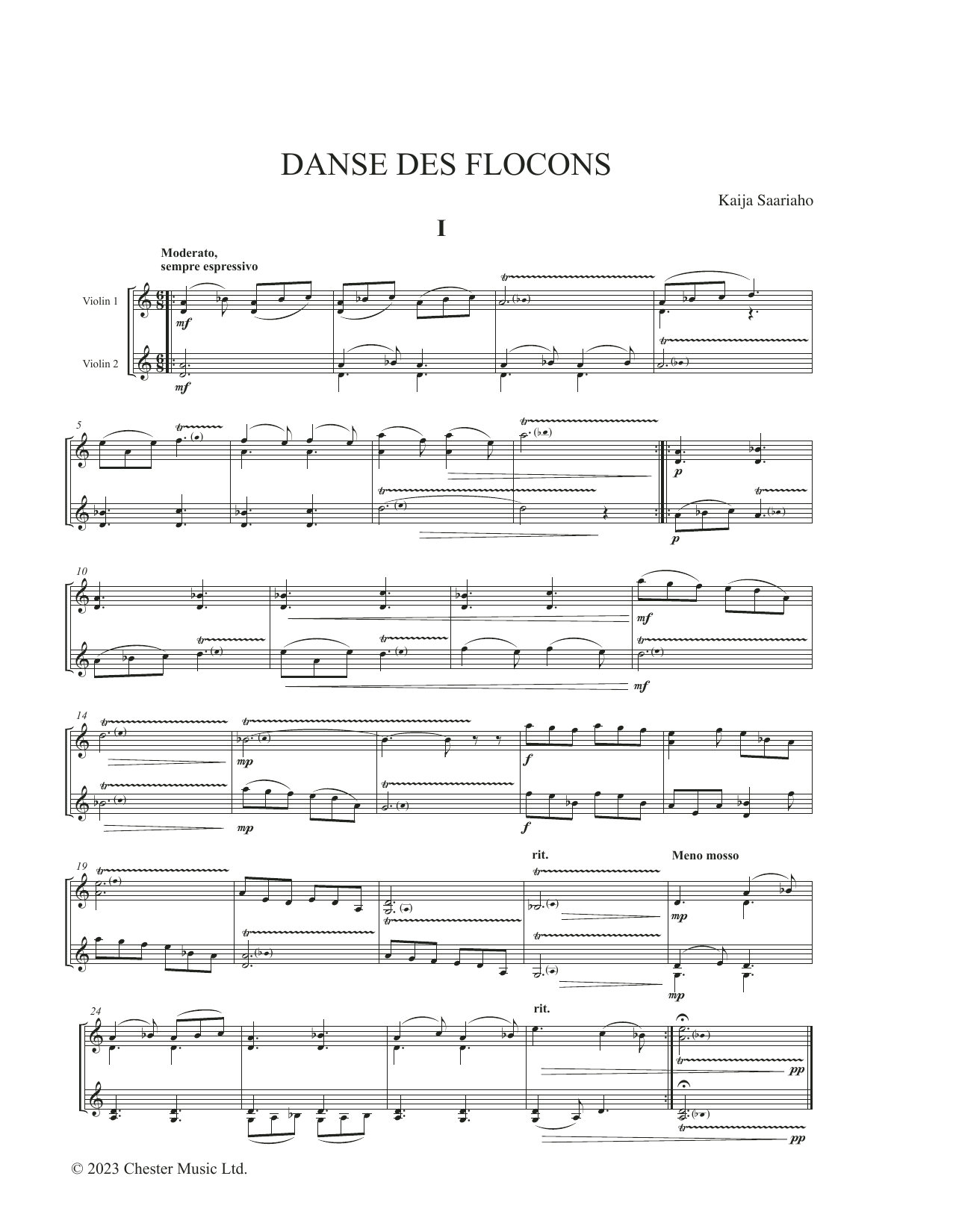 Kaija Saariaho Danse des flocons Sheet Music Notes & Chords for Violin Duet - Download or Print PDF Kaija Saariaho Danse des flocons Sheet Music Notes & Chords for Violin Duet - Download or Print PDF