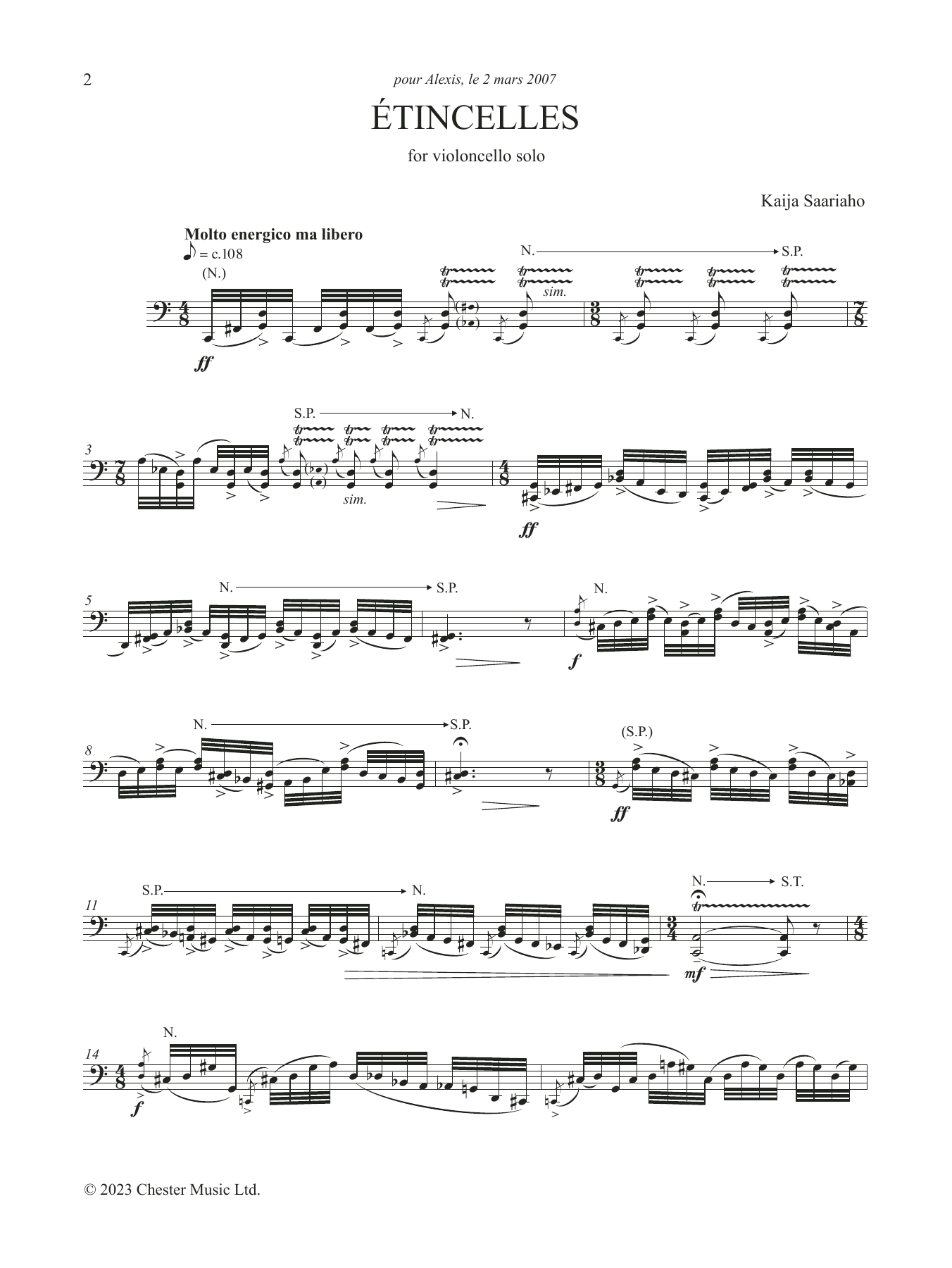 Kaija Saariaho Étincelles Sheet Music Notes & Chords for Cello Solo - Download or Print PDF