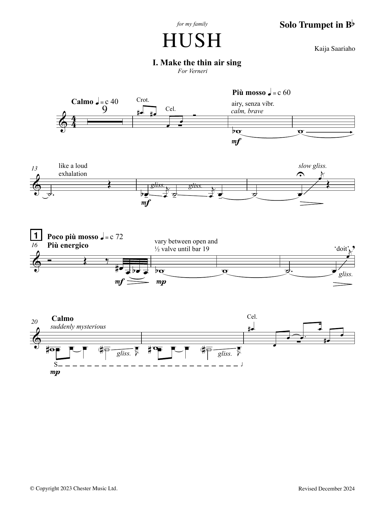 Kaija Saariaho Hush Sheet Music Notes & Chords for Trumpet Solo - Download or Print PDF