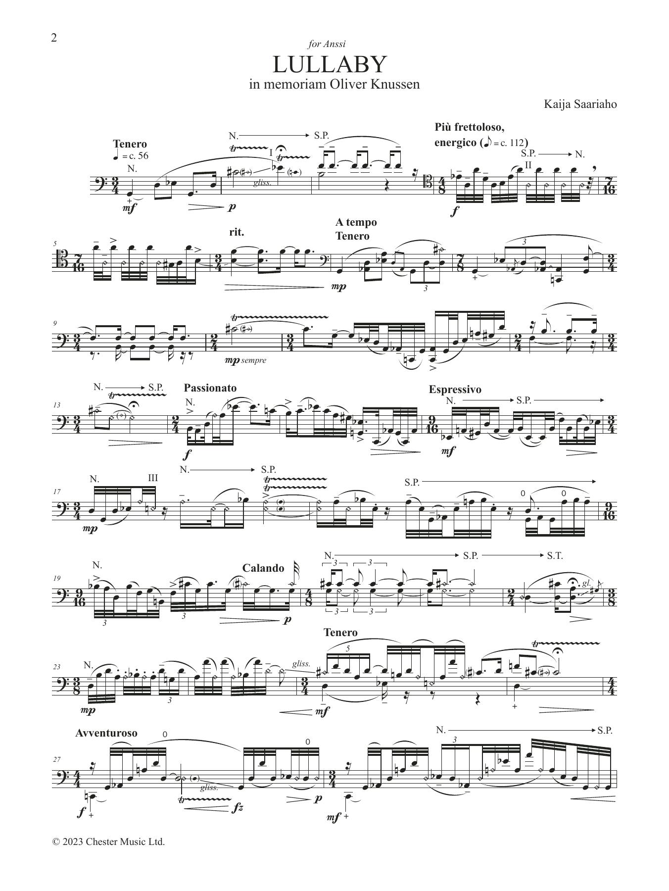 Kaija Saariaho Lullaby Sheet Music Notes & Chords for Cello Solo - Download or Print PDF