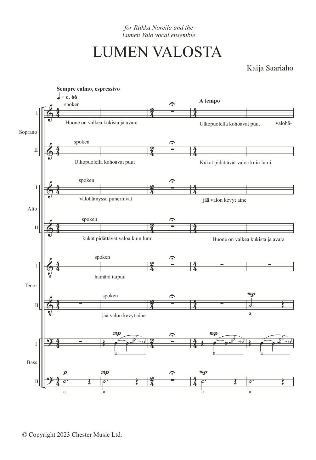 Kaija Saariaho Lumen Valosta Sheet Music Notes & Chords for SSAATTBB Choir - Download or Print PDF