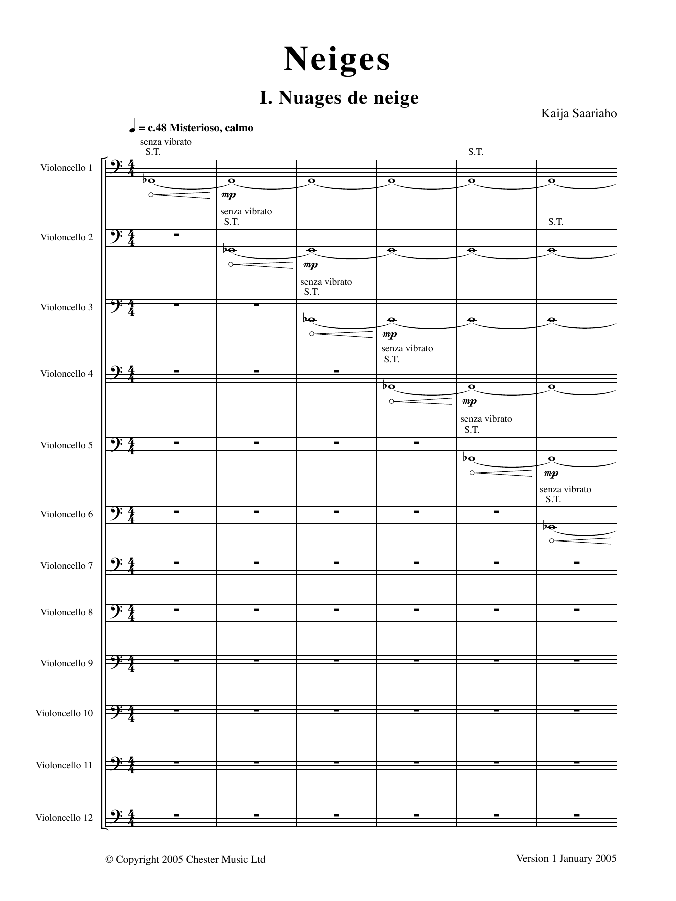 Kaija Saariaho Neiges (Version for twelve cellists) Sheet Music Notes & Chords for String Ensemble - Download or Print PDF