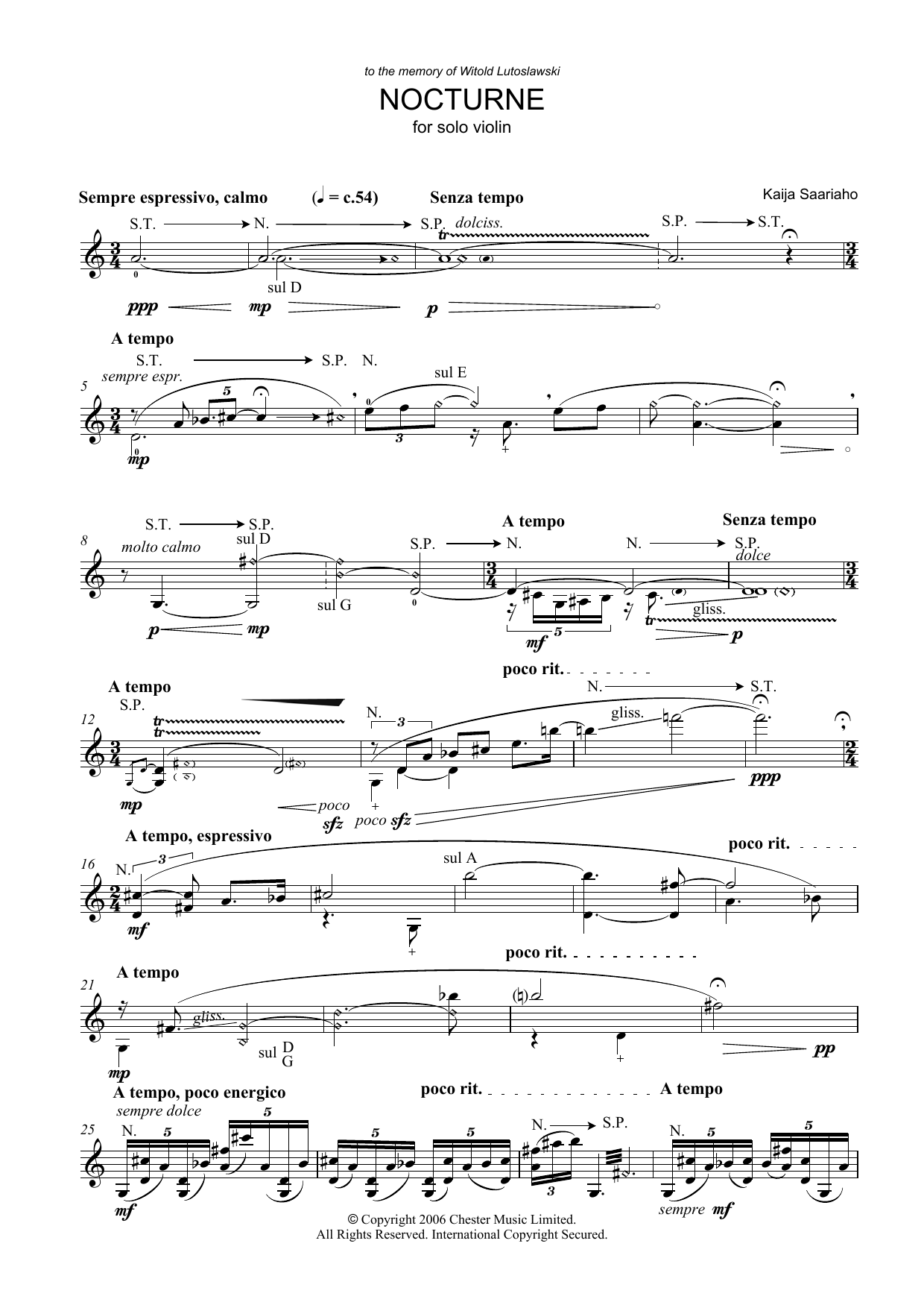 Kaija Saariaho Nocturne (for Solo Violin) Sheet Music Notes & Chords for Lead Sheet / Fake Book - Download or Print PDF