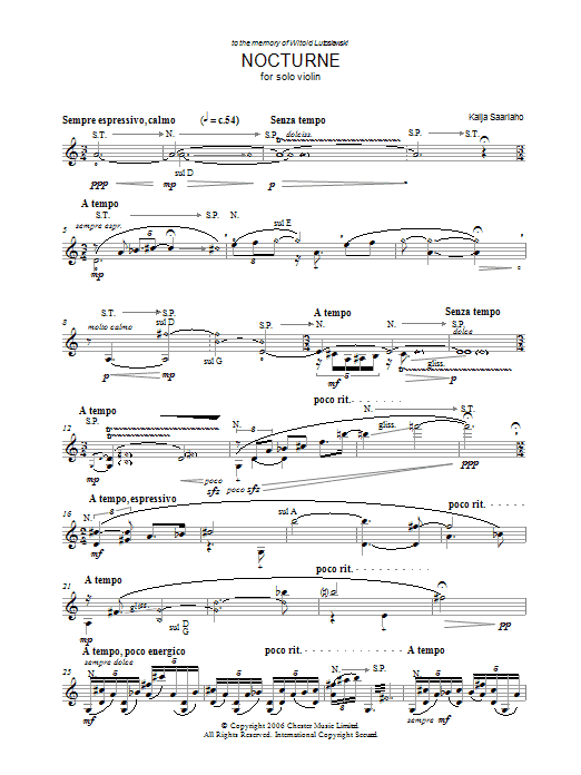 Kaija Saariaho Nocturne (for Solo Violin) Sheet Music Notes & Chords for Melody Line, Lyrics & Chords - Download or Print PDF