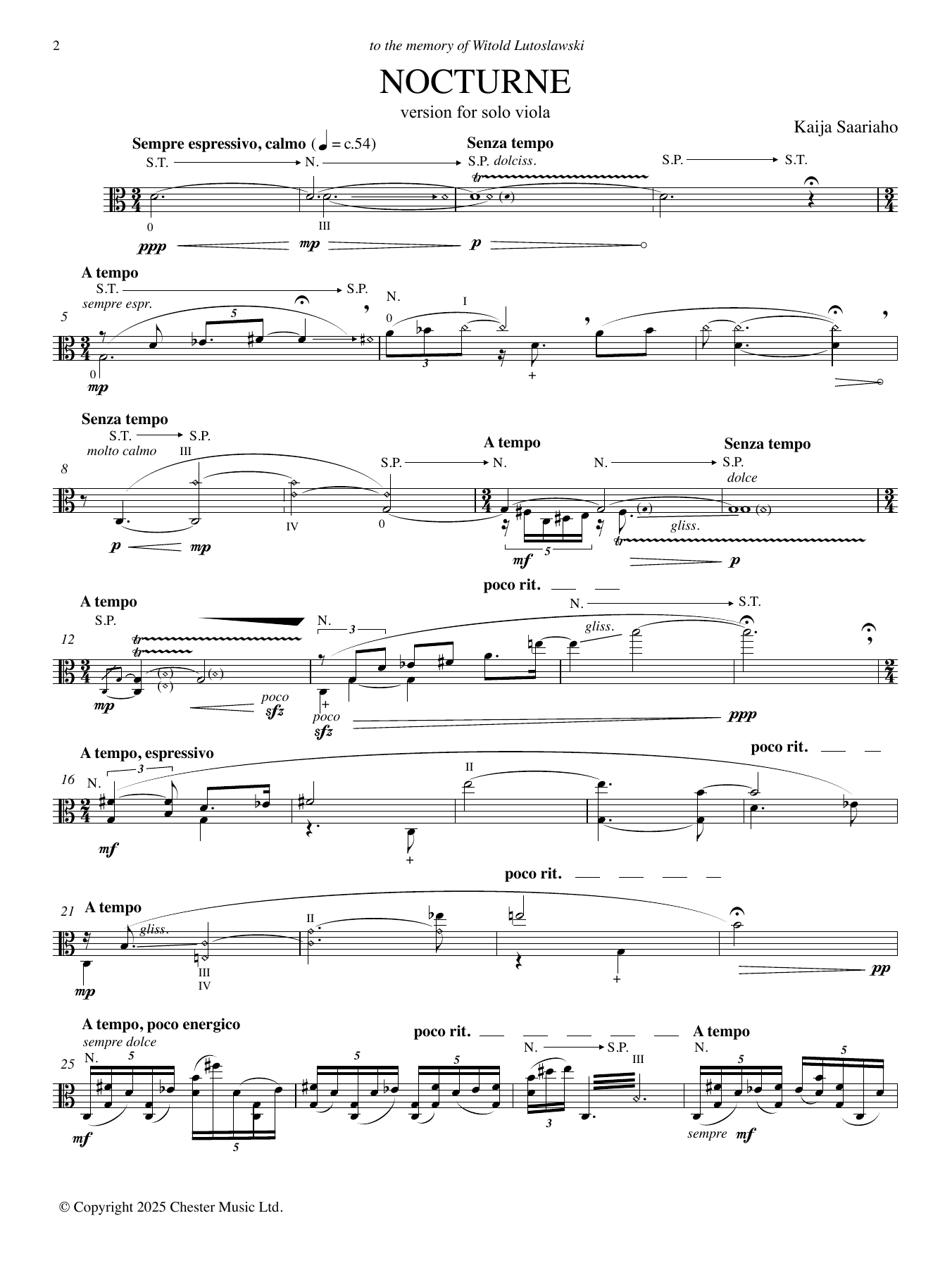 Kaija Saariaho Nocturne (version for solo viola) Sheet Music Notes & Chords for Viola Solo - Download or Print PDF