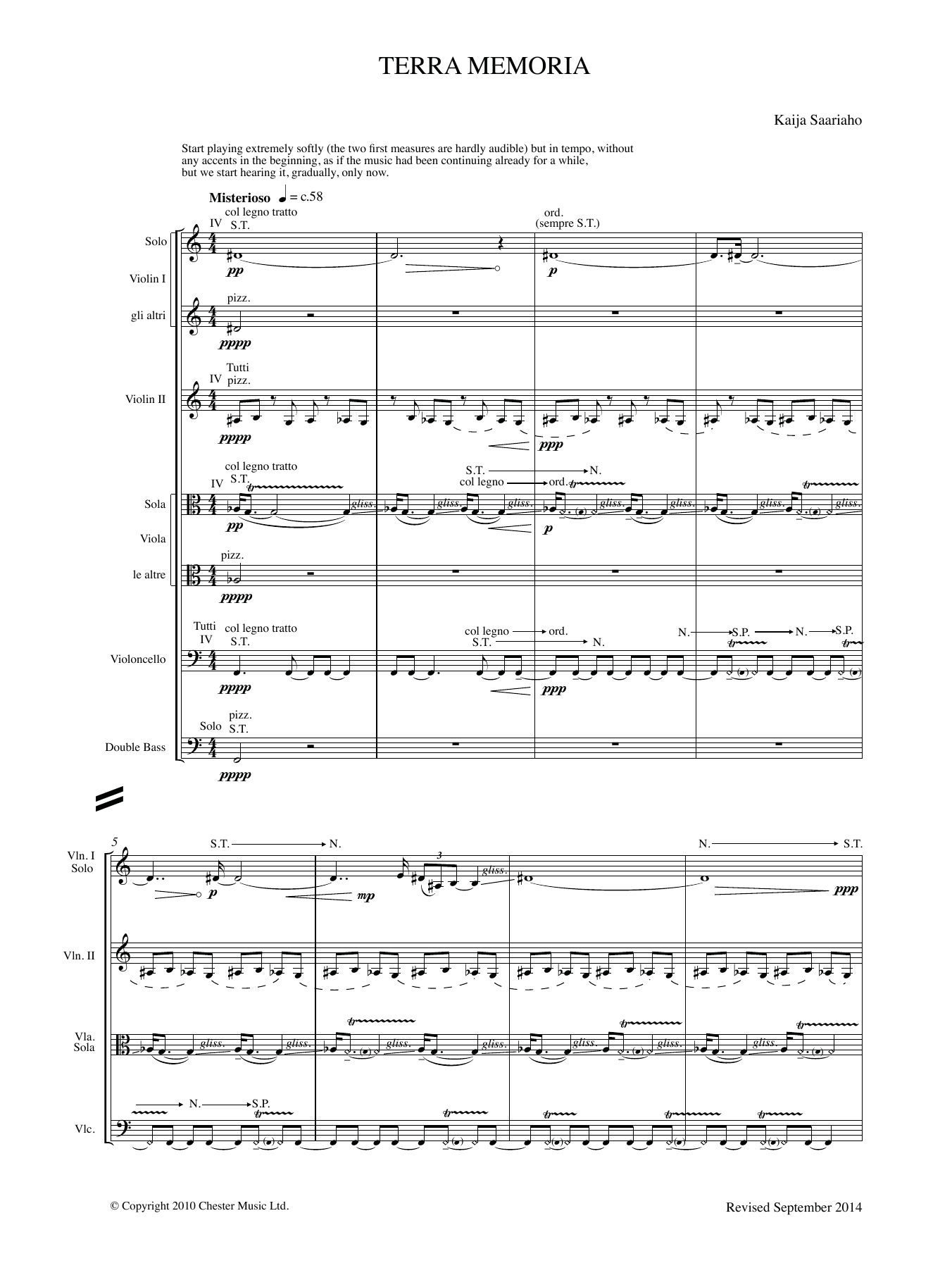 Kaija Saariaho Terra Memoria Sheet Music Notes & Chords for String Ensemble - Download or Print PDF