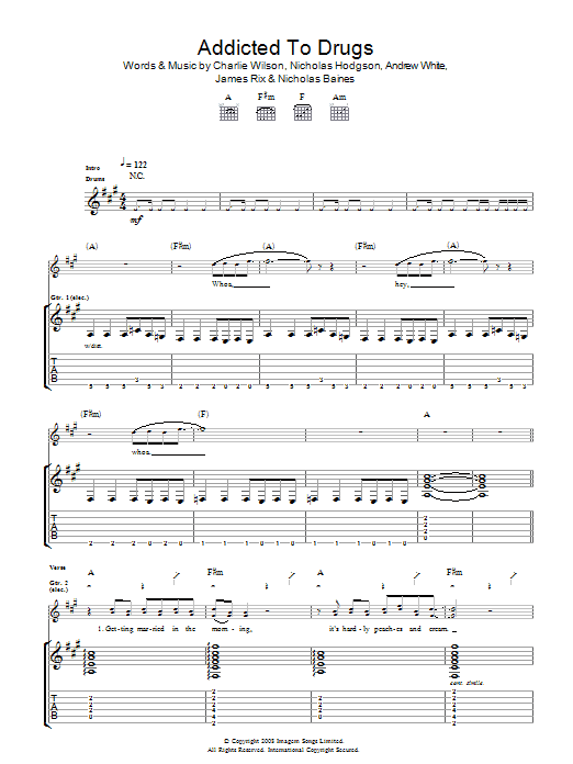 Kaiser Chiefs Addicted To Drugs Sheet Music Notes & Chords for Guitar Tab - Download or Print PDF