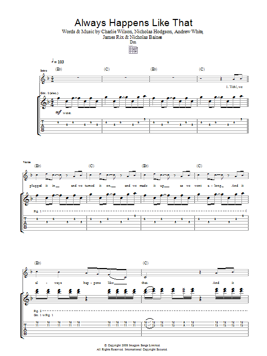 Kaiser Chiefs Always Happens Like That Sheet Music Notes & Chords for Guitar Tab - Download or Print PDF