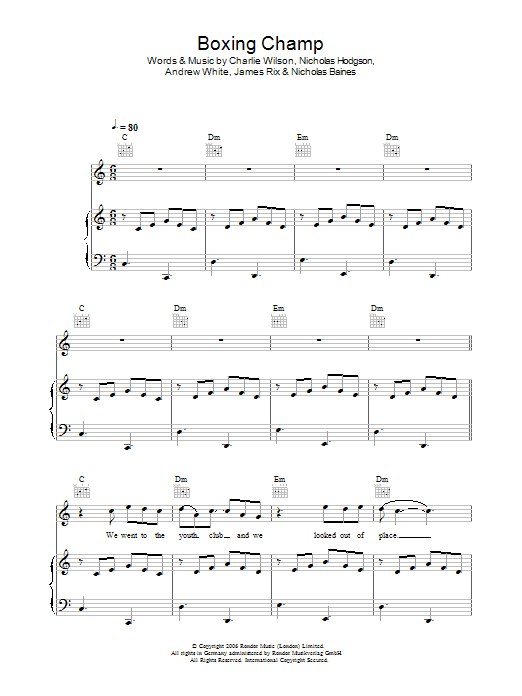 Kaiser Chiefs Boxing Champ Sheet Music Notes & Chords for Piano, Vocal & Guitar - Download or Print PDF