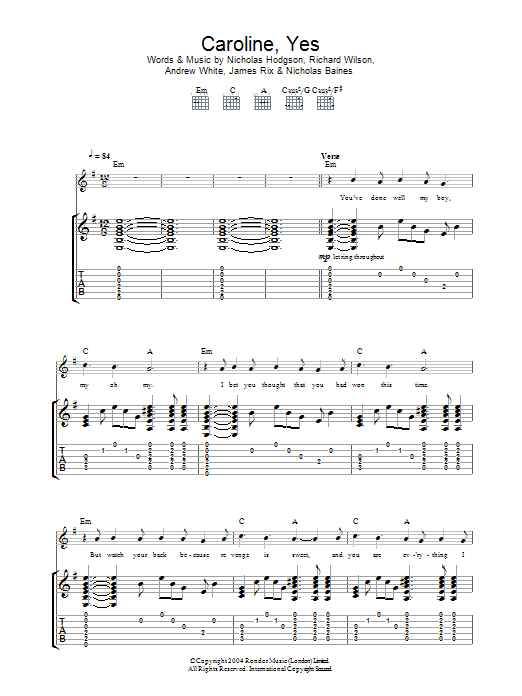 Kaiser Chiefs Caroline, Yes Sheet Music Notes & Chords for Guitar Tab - Download or Print PDF
