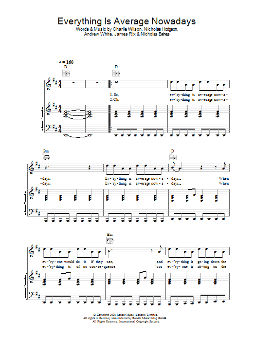 Kaiser Chiefs Everything Is Average Nowadays Sheet Music Notes & Chords for Piano, Vocal & Guitar - Download or Print PDF