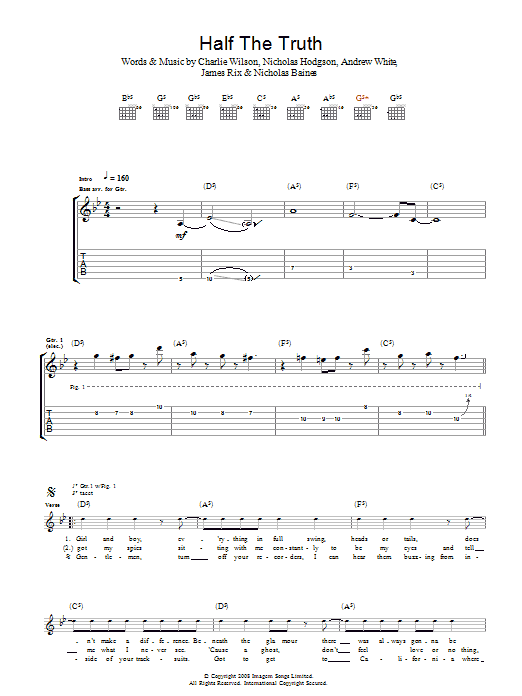 Kaiser Chiefs Half The Truth Sheet Music Notes & Chords for Guitar Tab - Download or Print PDF