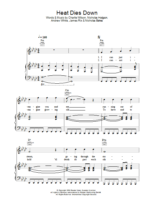 Kaiser Chiefs Heat Dies Down Sheet Music Notes & Chords for Piano, Vocal & Guitar - Download or Print PDF
