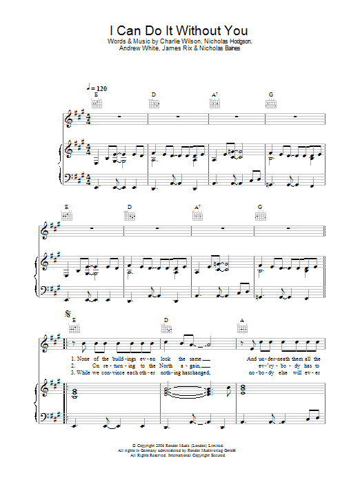 Kaiser Chiefs I Can Do It Without You Sheet Music Notes & Chords for Piano, Vocal & Guitar - Download or Print PDF