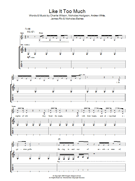 Kaiser Chiefs Like It Too Much Sheet Music Notes & Chords for Guitar Tab - Download or Print PDF