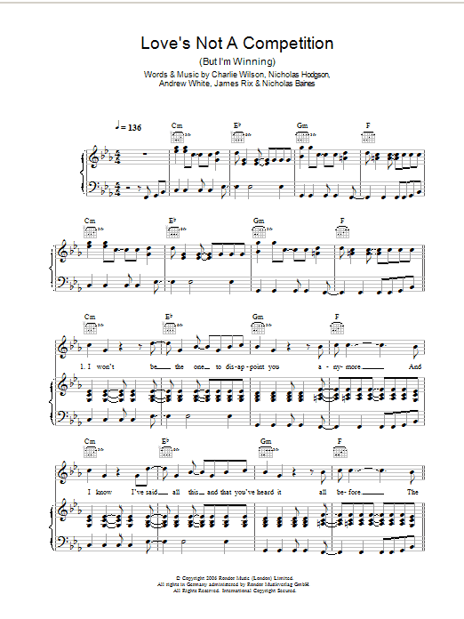 Kaiser Chiefs Love's Not A Competition (But I'm Winning) Sheet Music Notes & Chords for Piano, Vocal & Guitar - Download or Print PDF