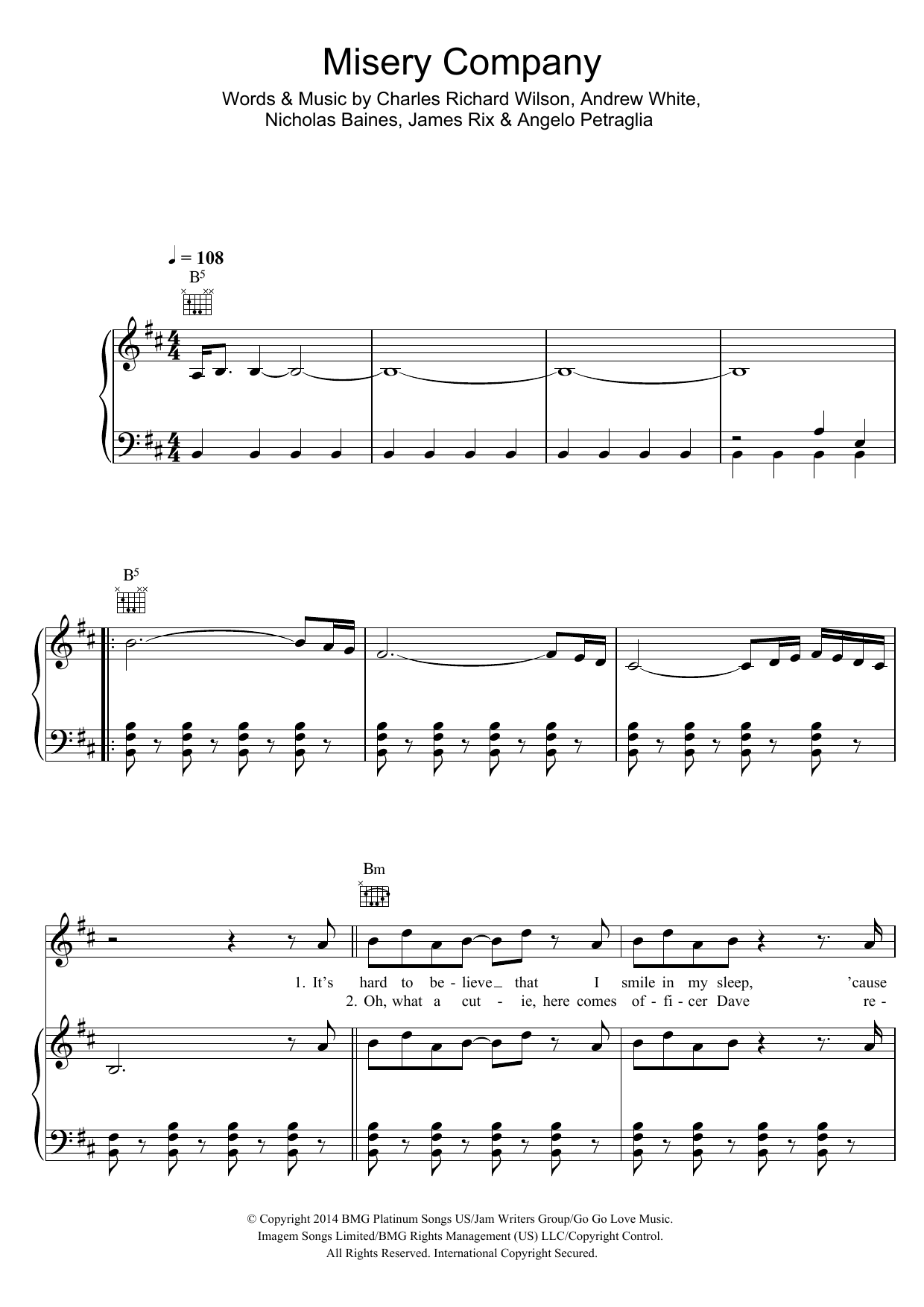 Kaiser Chiefs Misery Company Sheet Music Notes & Chords for Piano, Vocal & Guitar (Right-Hand Melody) - Download or Print PDF