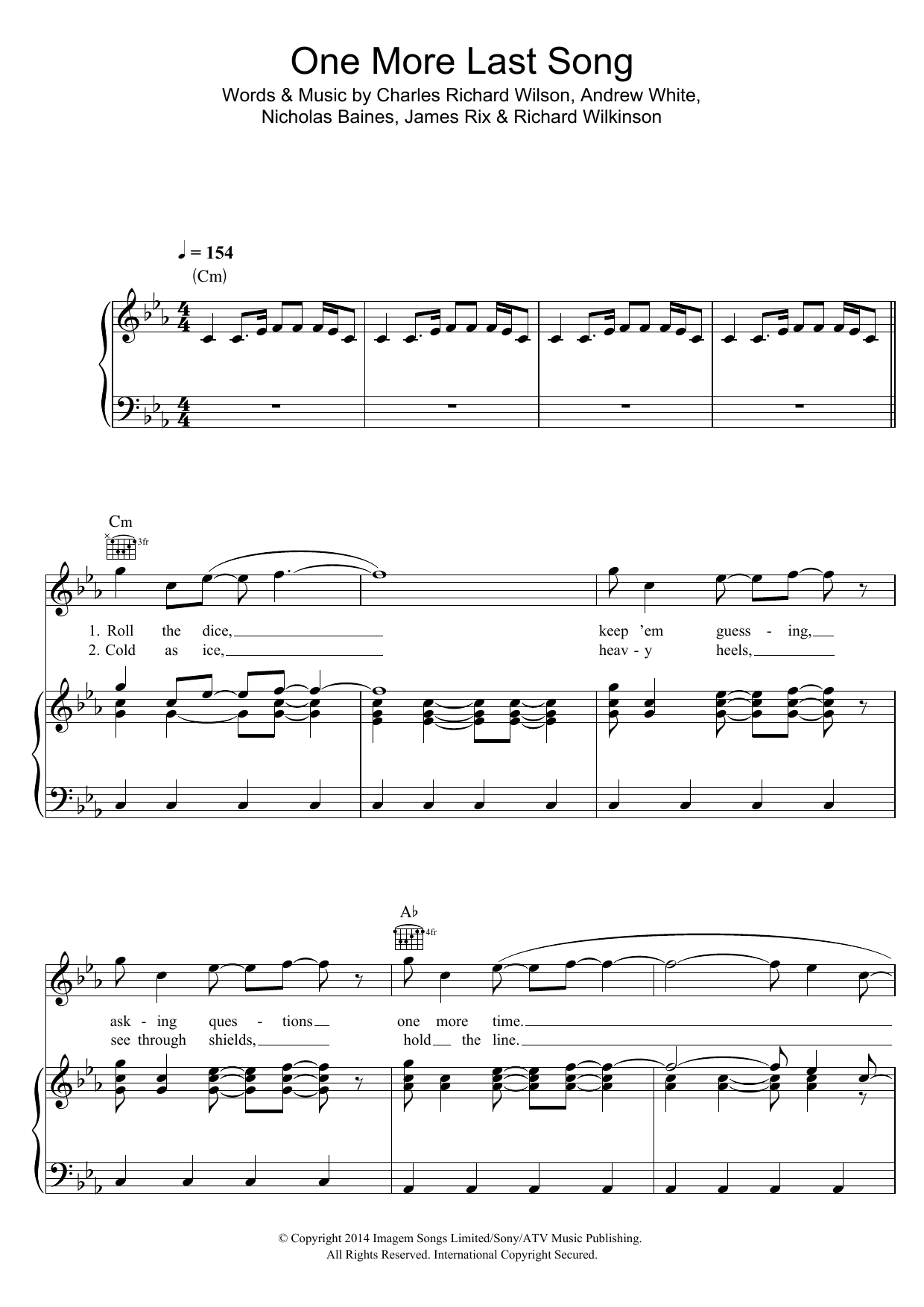 Kaiser Chiefs One More Last Song Sheet Music Notes & Chords for Piano, Vocal & Guitar (Right-Hand Melody) - Download or Print PDF