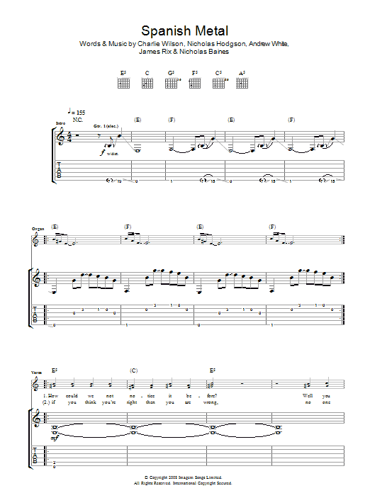 Kaiser Chiefs Spanish Metal Sheet Music Notes & Chords for Guitar Tab - Download or Print PDF