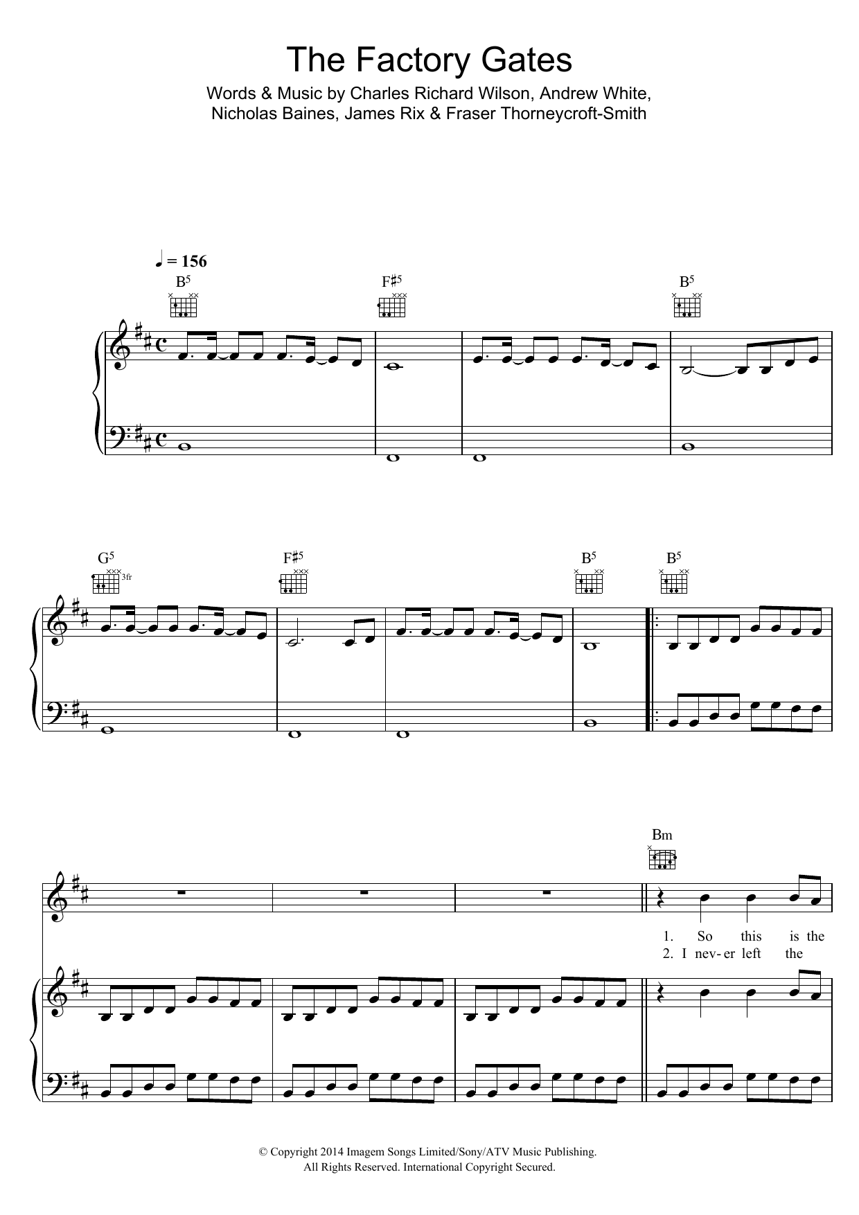 Kaiser Chiefs The Factory Gates Sheet Music Notes & Chords for Piano, Vocal & Guitar (Right-Hand Melody) - Download or Print PDF