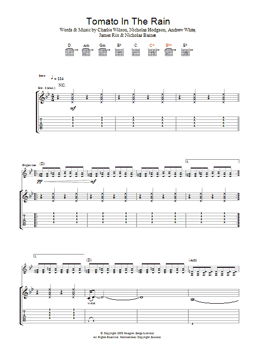 Kaiser Chiefs Tomato In The Rain Sheet Music Notes & Chords for Guitar Tab - Download or Print PDF