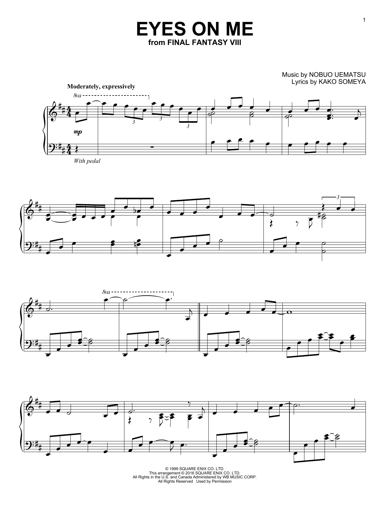 Kako Someya & Nobuo Uematsu Eyes On Me (from Final Fantasy VIII) Sheet Music Notes & Chords for Piano - Download or Print PDF