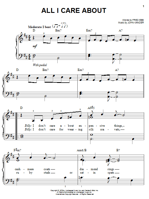 Kander & Ebb All I Care About Sheet Music Notes & Chords for Easy Piano - Download or Print PDF