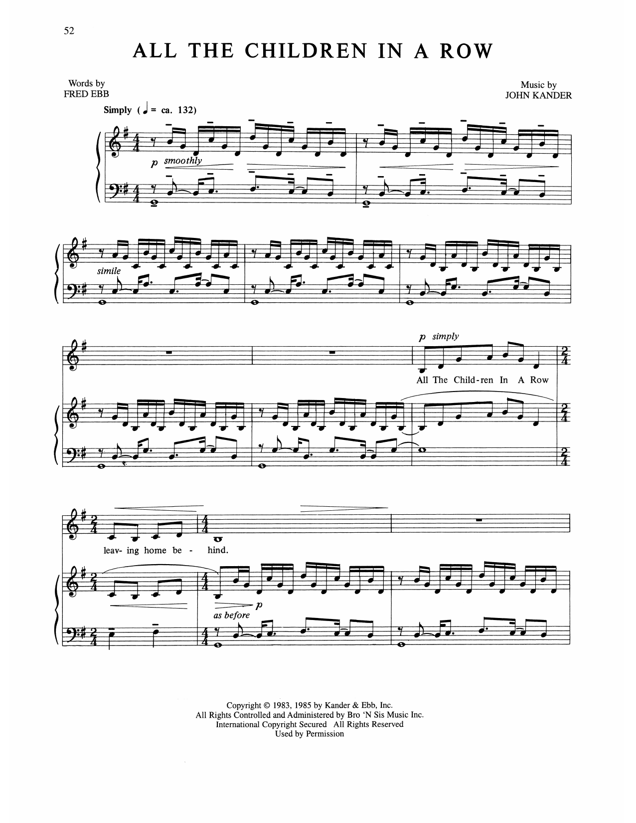 Kander & Ebb All The Children In A Row (from The Rink) Sheet Music Notes & Chords for Piano, Vocal & Guitar Chords (Right-Hand Melody) - Download or Print PDF