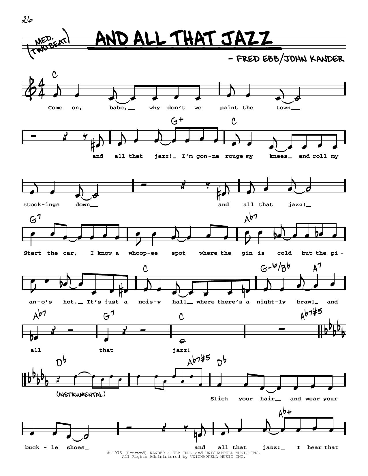 Kander & Ebb And All That Jazz (from Chicago) (High Voice) Sheet Music Notes & Chords for Real Book – Melody, Lyrics & Chords - Download or Print PDF