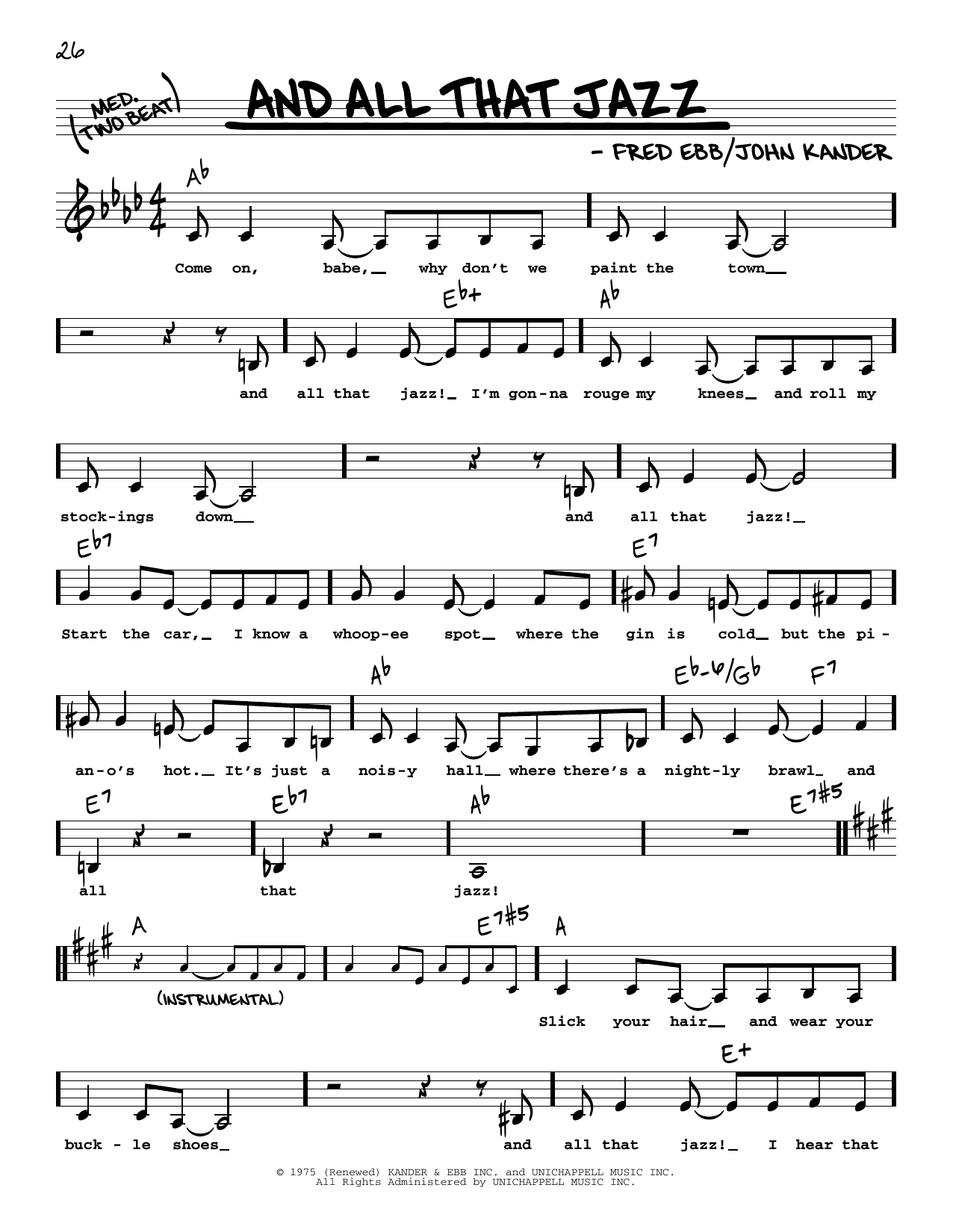 Kander & Ebb And All That Jazz (from Chicago) (Low Voice) Sheet Music Notes & Chords for Real Book – Melody, Lyrics & Chords - Download or Print PDF