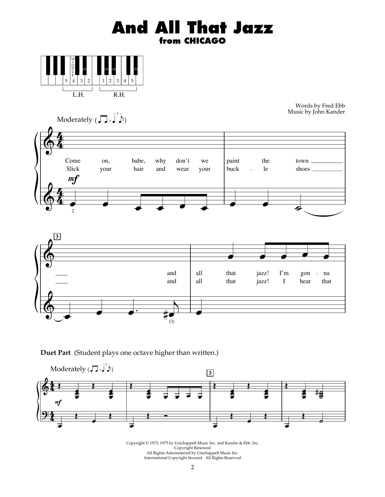 Kander & Ebb And All That Jazz (from Chicago) Sheet Music Notes & Chords for 5-Finger Piano - Download or Print PDF