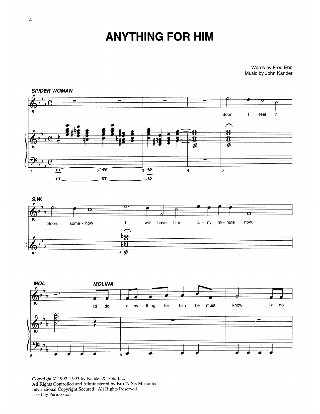 Kander & Ebb Anything For Him (from Kiss Of The Spider Woman) Sheet Music Notes & Chords for Piano & Vocal - Download or Print PDF