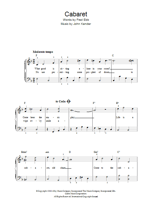 Kander & Ebb Cabaret Sheet Music Notes & Chords for Beginner Piano - Download or Print PDF