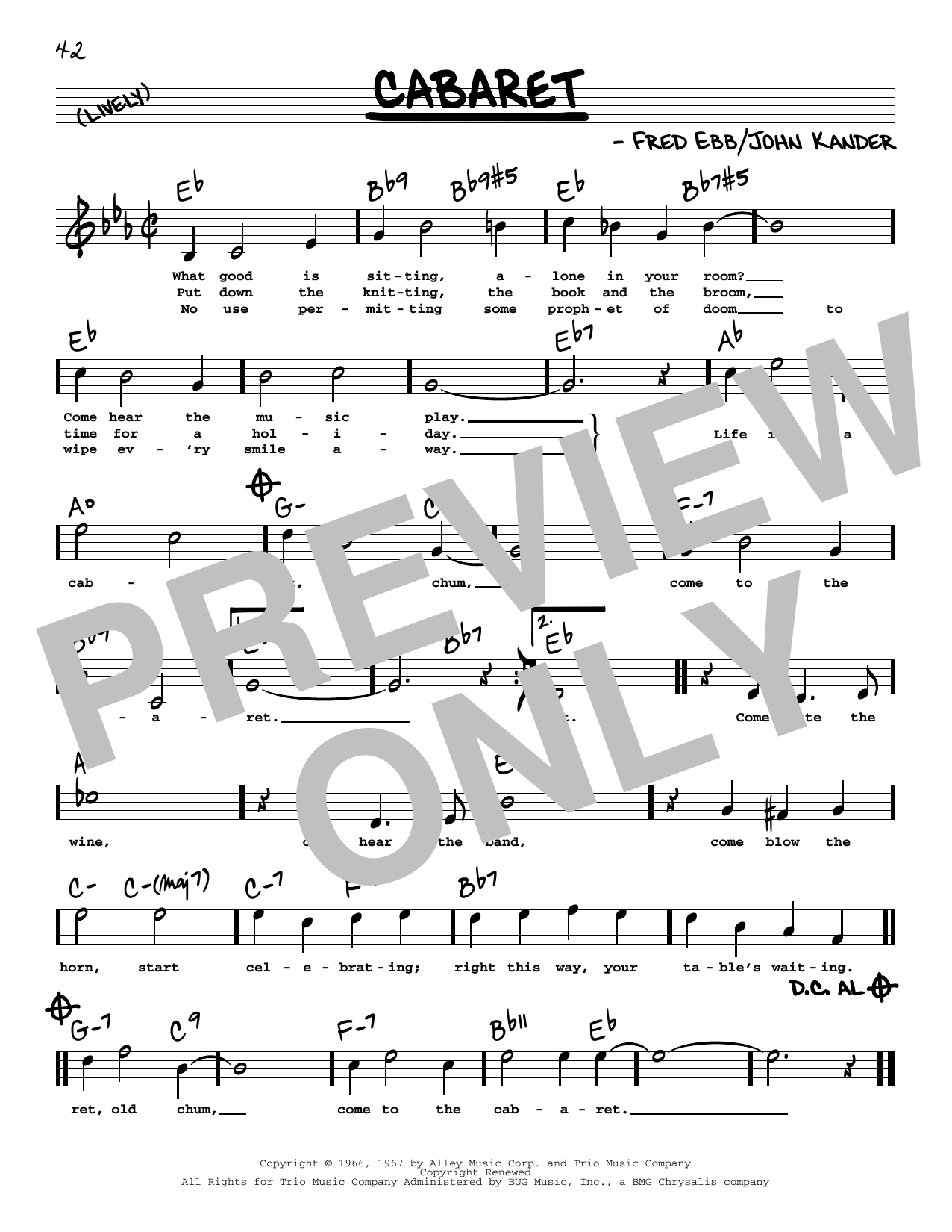 Kander & Ebb Cabaret (High Voice) Sheet Music Notes & Chords for Real Book – Melody, Lyrics & Chords - Download or Print PDF
