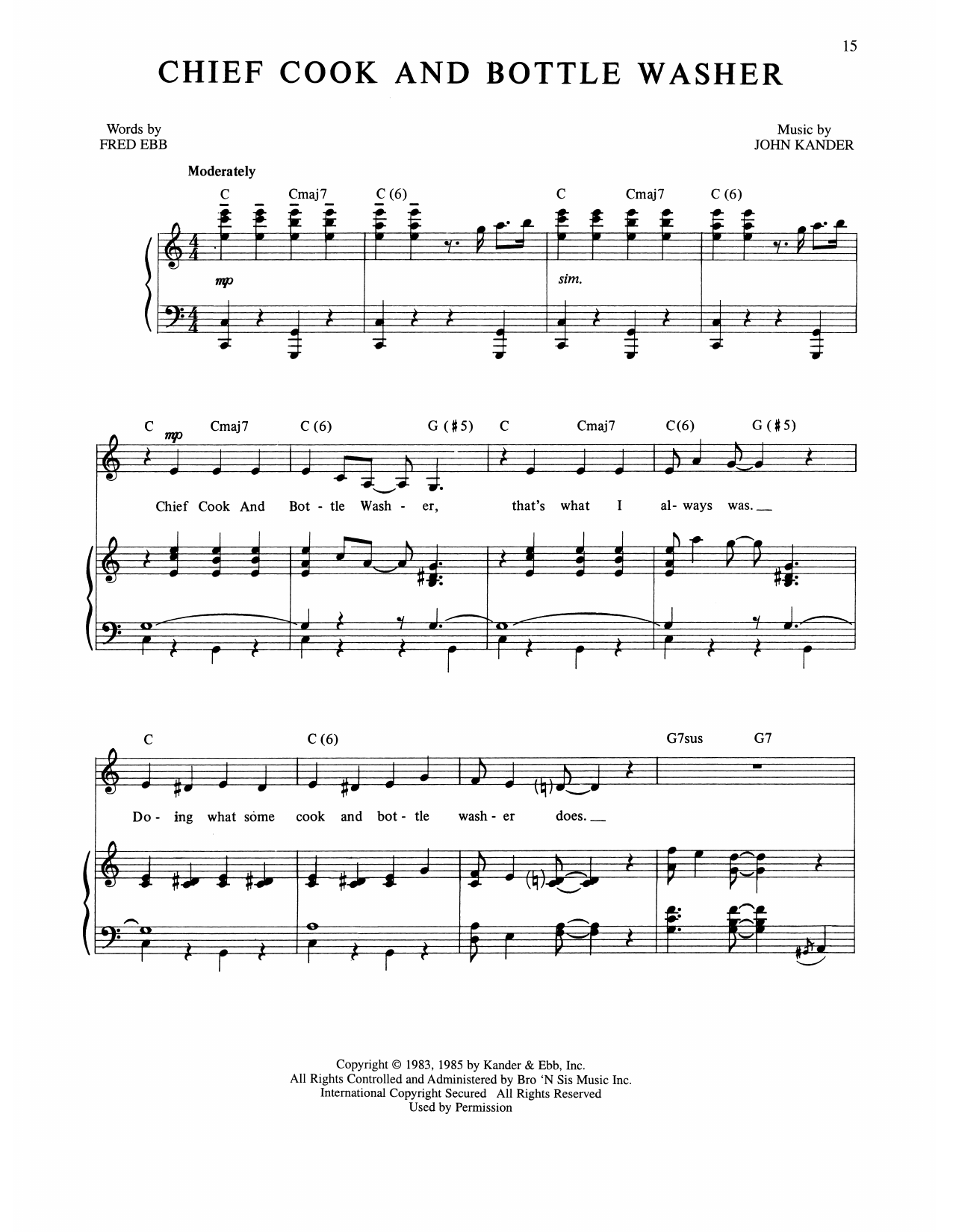 Kander & Ebb Chief Cook And Bottle Washer (from The Rink) Sheet Music Notes & Chords for Piano, Vocal & Guitar Chords (Right-Hand Melody) - Download or Print PDF