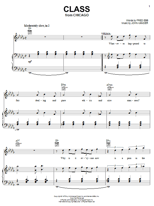 Kander & Ebb Class Sheet Music Notes & Chords for Piano, Vocal & Guitar (Right-Hand Melody) - Download or Print PDF