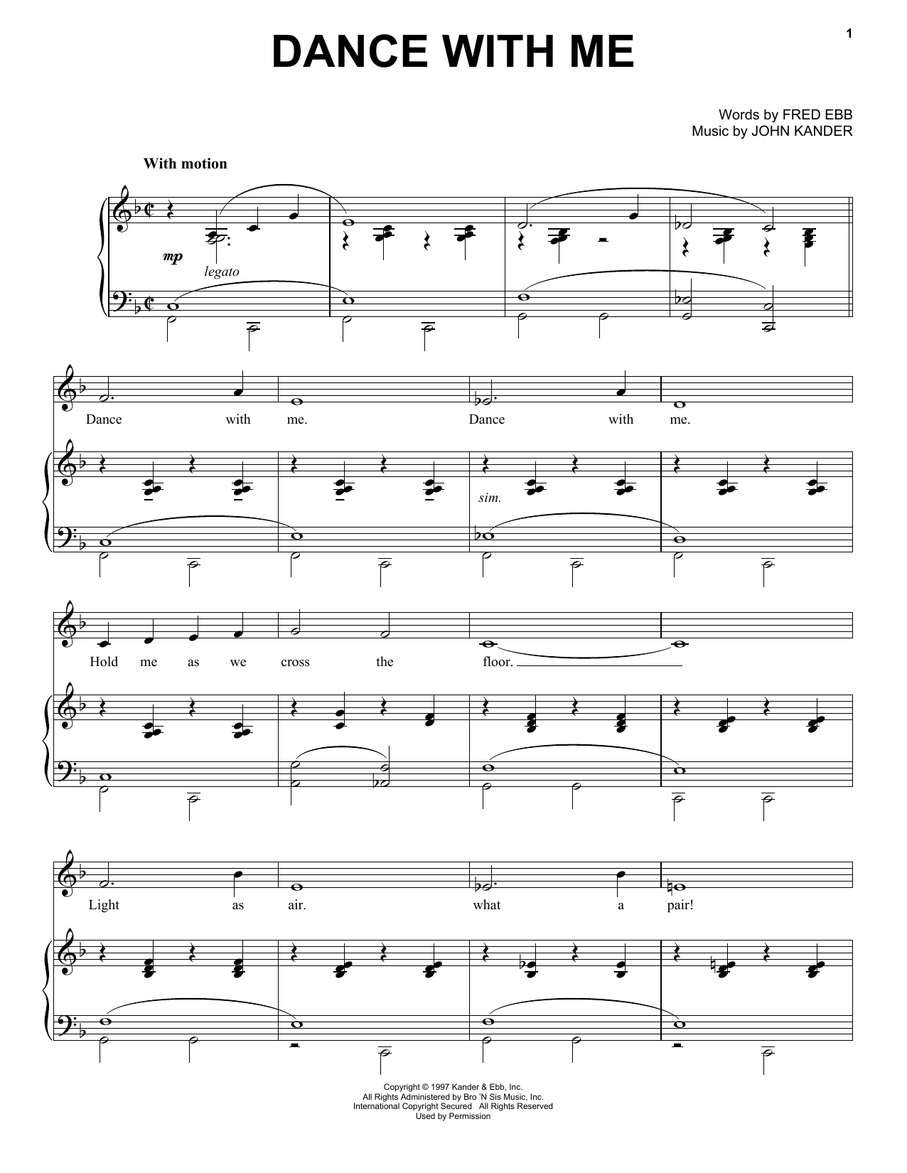Kander & Ebb Dance With Me Sheet Music Notes & Chords for Piano, Vocal & Guitar (Right-Hand Melody) - Download or Print PDF