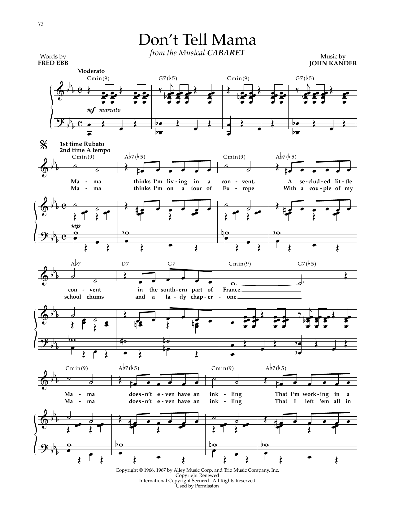 Kander & Ebb Don't Tell Mama (from Cabaret) Sheet Music Notes & Chords for Piano & Vocal - Download or Print PDF