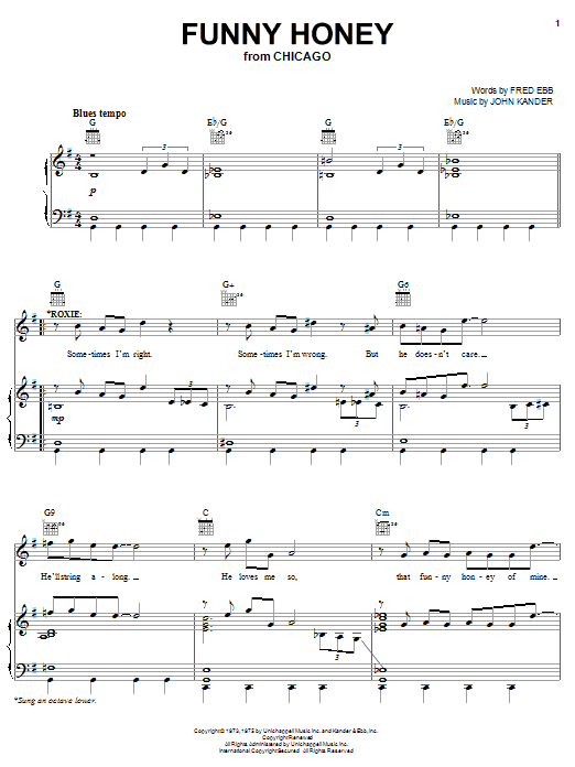 Kander & Ebb Funny Honey Sheet Music Notes & Chords for Piano, Vocal & Guitar (Right-Hand Melody) - Download or Print PDF