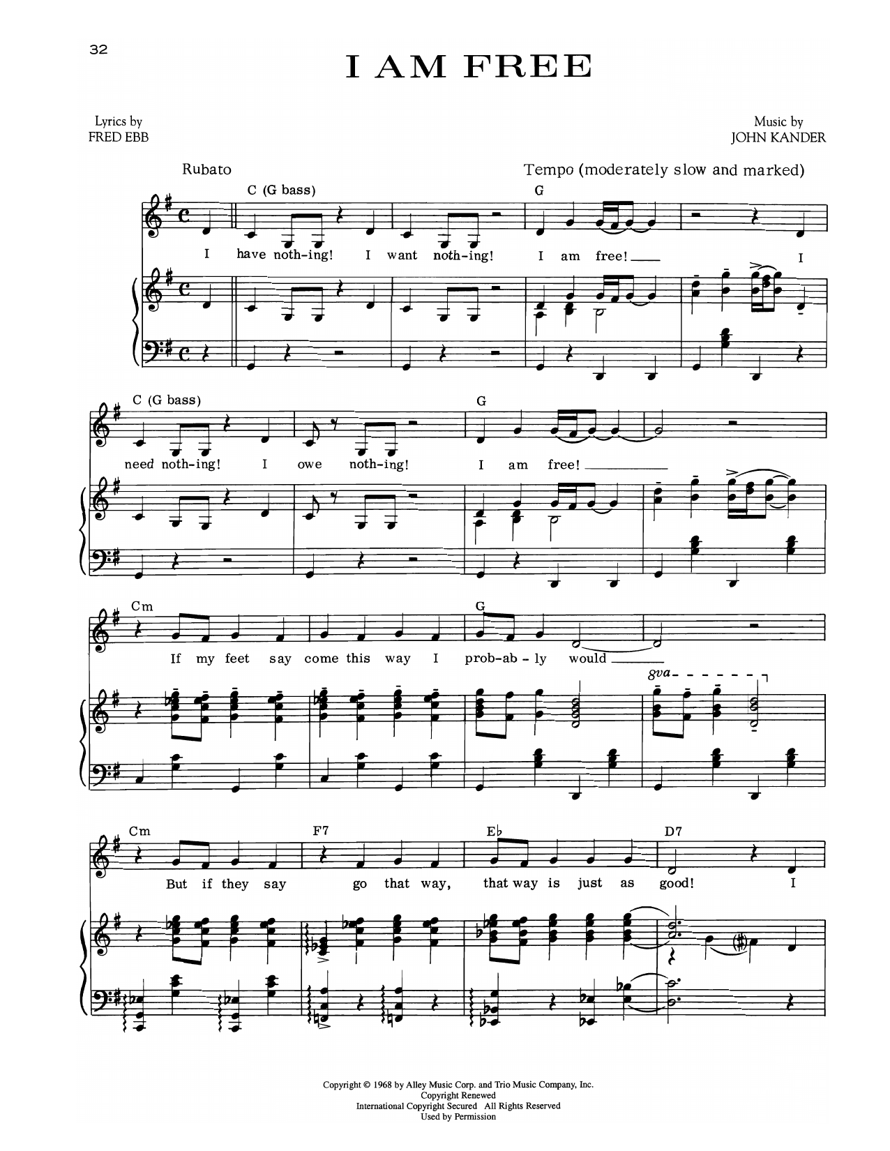 Kander & Ebb I Am Free (from Zorba) Sheet Music Notes & Chords for Piano & Vocal - Download or Print PDF