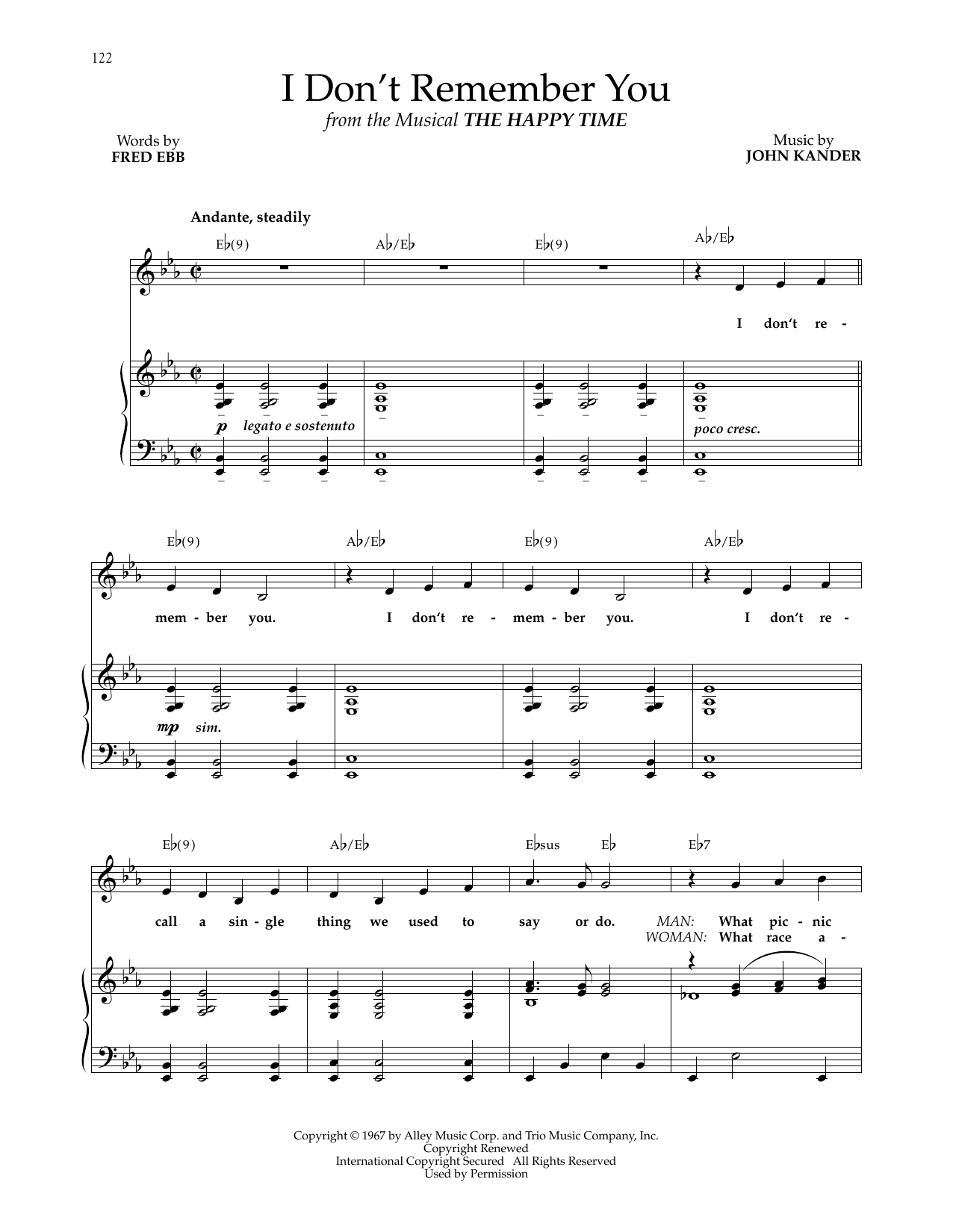 Kander & Ebb I Don't Remember You (from The Happy Time) Sheet Music Notes & Chords for Piano & Vocal - Download or Print PDF