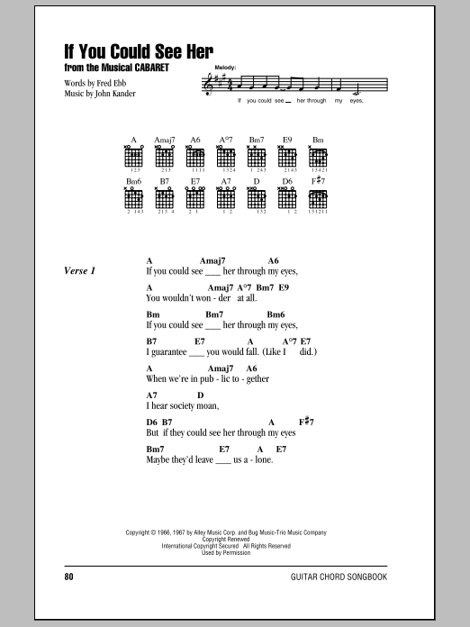 Kander & Ebb If You Could See Her Sheet Music Notes & Chords for Piano, Vocal & Guitar - Download or Print PDF