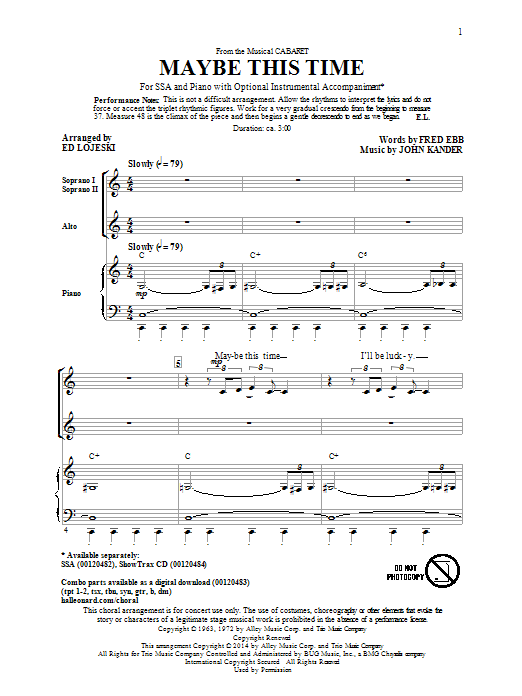 Ed Lojeski Maybe This Time Sheet Music Notes & Chords for SSA - Download or Print PDF