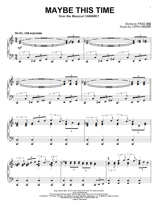 Kander & Ebb Maybe This Time (from Cabaret) Sheet Music Notes & Chords for Beginner Piano - Download or Print PDF