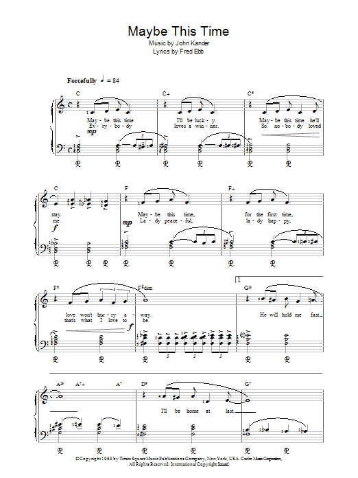 Kander & Ebb Maybe This Time Sheet Music Notes & Chords for Piano, Vocal & Guitar - Download or Print PDF