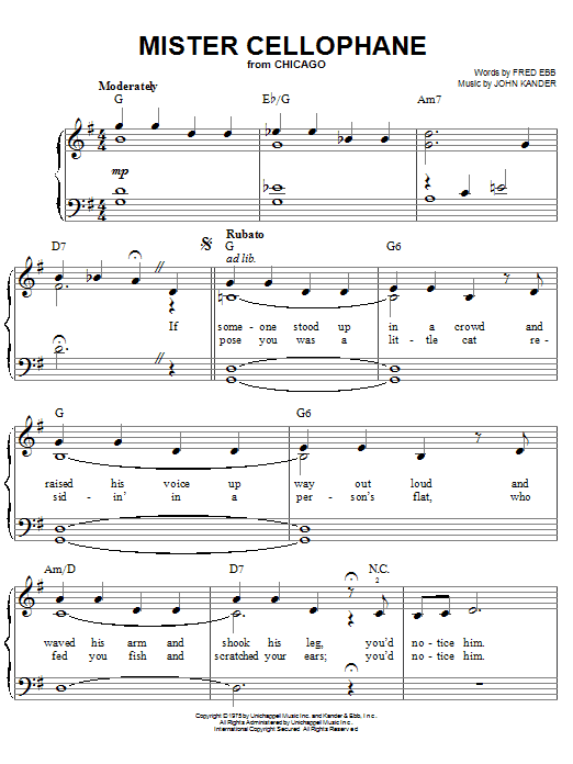 Kander & Ebb Mister Cellophane Sheet Music Notes & Chords for Easy Piano - Download or Print PDF