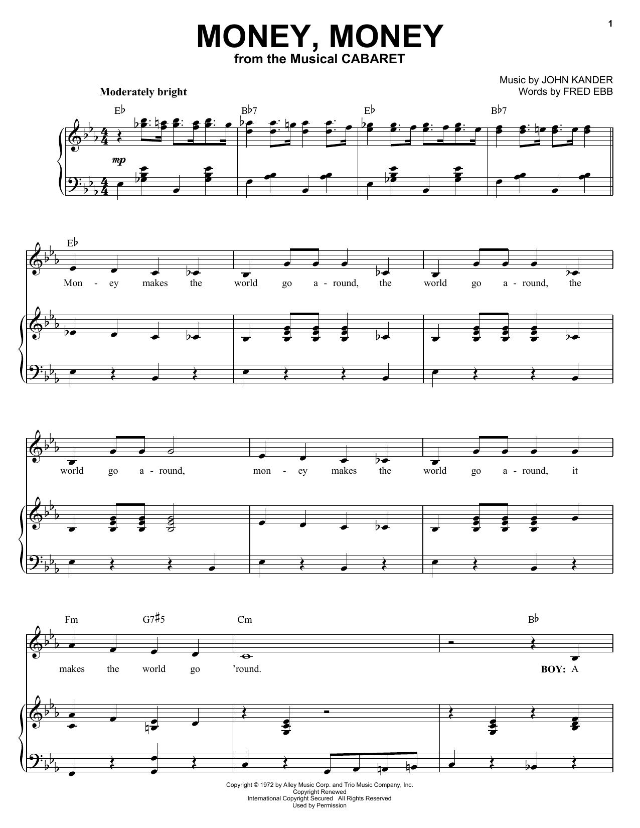 Kander & Ebb Money, Money Sheet Music Notes & Chords for Piano, Vocal & Guitar - Download or Print PDF